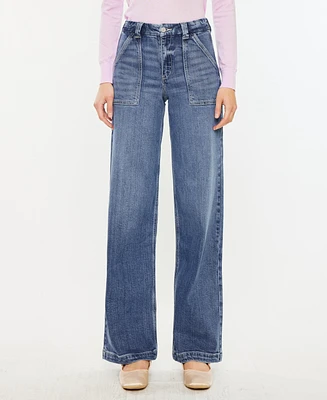 Kancan Women's High Rise Wide Leg Pull On Jeans