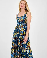 Anne Klein Women's Printed Smocked Cotton Sleeveless Maxi Dress