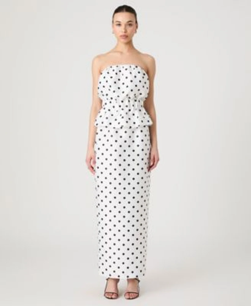 French Connection Womens Strapless Polka Dot Peplum Top Maxi Skirt