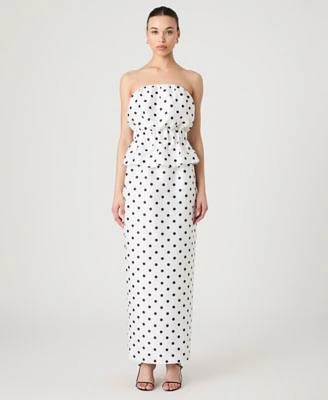 French Connection Womens Strapless Polka Dot Peplum Top Maxi Skirt