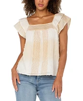 Liverpool Los Angeles Petite Cotton Frayed Square-Neck Top