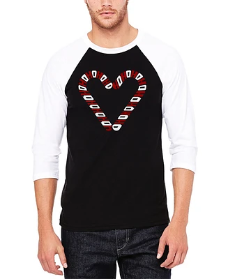 La Pop Art Men's Candy Canes Raglan Baseball Word T-Shirt