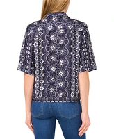 CeCe Women's Printed Short-Sleeve Camp Top