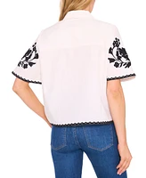 CeCe Women's Embroidered Short-Sleeve Shirt