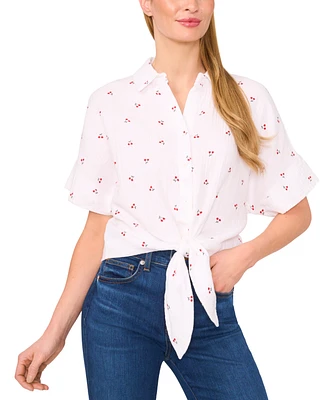 CeCe Women's Printed Cotton Dolman-Sleeve Button-Front Blouse
