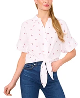 CeCe Women's Printed Cotton Dolman-Sleeve Button-Front Blouse