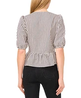 CeCe Women's Striped Puff-Sleeve Bow-Front Peplum Blouse