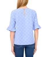 CeCe Women's Short Sleeve Ruffle Cuff Crew Neck Top