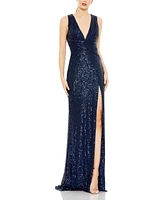 Mac Duggal Women's Ieena V-Neck Sequin Wrap Waist Gown