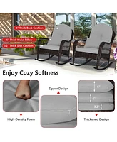 Patio Rattan Rocking Chair with Seat Back Cushions and Waist Pillow