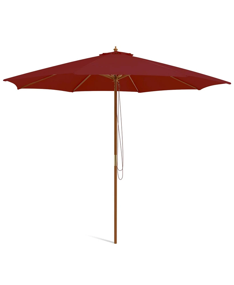 10 Feet Patio Umbrella with 8 Wooden Ribs and 3 Adjustable Heights