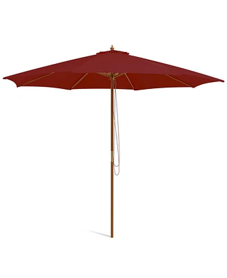 10 Feet Patio Umbrella with 8 Wooden Ribs and 3 Adjustable Heights
