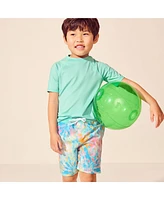 Lands' End Big Boys Husky Chlorine Resistant Short Sleeve Crew Neck Upf 50 Rash Guard