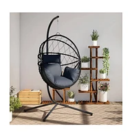 Hanging Egg Chair with Stand Anthracite Rattan and Steel
