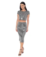 Bebe Women's Two Piece Disco Dot Top With Midi Skirt
