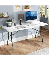 6 ft Portable Folding Table 350 Lbs Fold-in-Half Table with Hdpe Tabletop-White