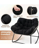 Outdoor Rocking Chair Oversized Patio Pe Wicker Egg Chair with Cushion