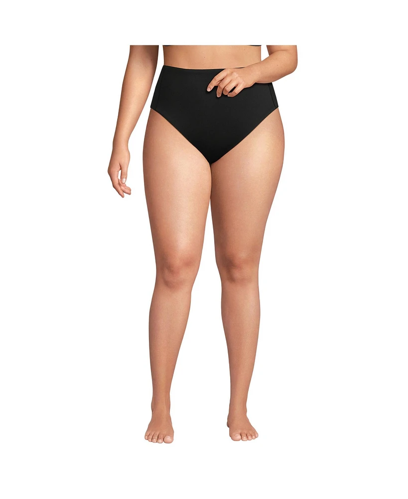 Lands' End Plus Tugless QuickDry High Waisted Leg Bikini Bottoms