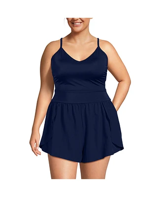 Lands' End Plus Tugless Strappy X-Back Romper Swimsuit