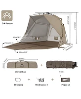 Naturehike Beach Tent Sun Shelter for 3-4 Person, Automatic Easy Set up Pop up Instant Tent, UPF50+ Uv Protection Portable Canopy Privacy Tent (Light