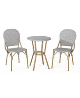 Outdoor Aluminum Armless French Bistro Set, 3-Piece, Gray and Bamboo Finish