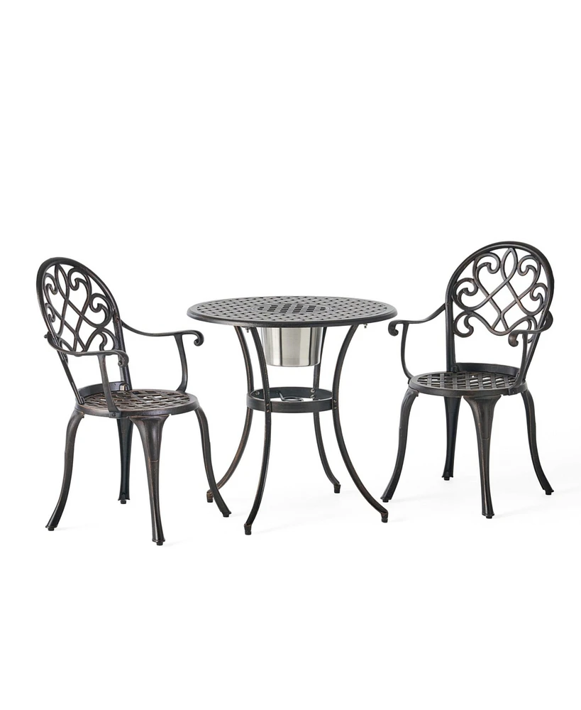 Antique Weather Resistant 3-Piece Patio Metal Bistro Set with Removable Ice Bucket Cast