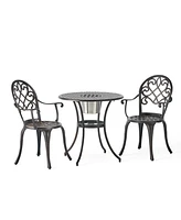 Antique Weather Resistant 3-Piece Patio Metal Bistro Set with Removable Ice Bucket Cast