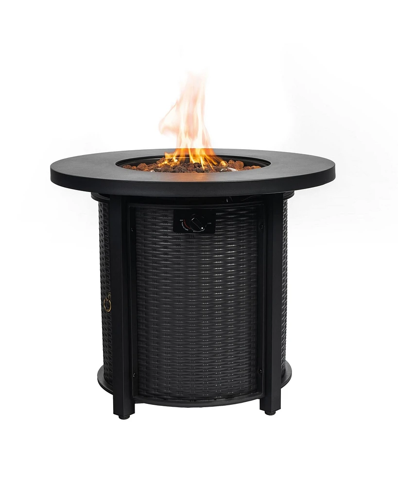 30 in. Round 40,000 Btu Outdoor Propane Fire Pit Table with Steel Tabletop, Lid and Rocks