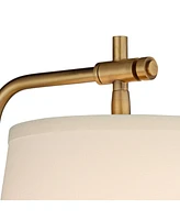 Seline Modern Wall Lamps Set of 2 Warm Gold Metal Plug-In 9" Adjustable Swivel Off-White Linen Drum Shade for Bedroom Living Room Home Hallway Di