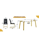 Golden Leg Glass Table & 6 Black Pu Chairs
