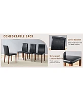 47.3" Round Dining Table Set with 4 Black Pu Chairs