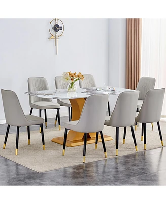 71" Pandora Glass Dining Set w/ 8 Gray Pu Chairs