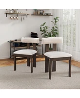 Round Brown Dining Set: Table & 4 Boucle Chairs