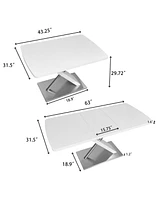 White Extendable Dining Table, Metal Base, 4-6 People