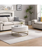 31.5" Round Coffee Table w/ Drawers, Faux Marble Top