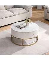 31.5" Round Coffee Table w/ Drawers, Faux Marble Top