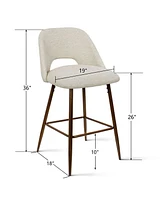 Set of 4 Counter Height Bar Stools, Mid-Century Modern Chairs with Walnut Wood Legs and Backrest-Maison Boucle