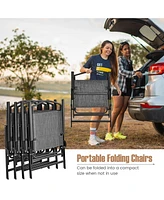 Patio Folding Chairs Set of 4 with Cozy Seat Fabric and Heavy-Duty Metal Frame-Gray