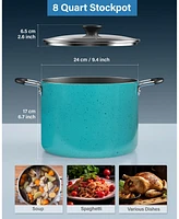 Cook N Home Nonstick Stockpot with Lid 8-Quarts, Professional Cooking Soup Pot, Canning Cookware, Turquoise