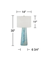 Marcus Modern Coastal Table Lamps 30" Tall Set of 2 Hand-Applied Mercury Glass Tapered Column White Drum Shade for Living Room Bedroom House Beds