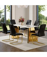 Pandora Stone Table & 6 Pu Chairs - Butterfly Legs