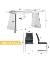 Pandora Stone Table & 6 Pu Chairs - Butterfly Legs