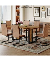 67" Wood Dining Table Set with 6 Brown Chairs