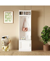 Slim Hall Tree with Cabinet & Hooks