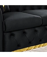90.6" Velvet Button Tufted Chesterfield Sofa - Black