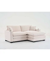 L Shape Corduroy Sofa w/ Usb, Cup Holder & Ottoman - Beige