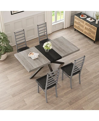 Grey Dining Set: Retro Table & 4 Metal Chairs
