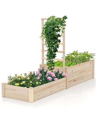 Raised Garden Bed with Trellis 87 Inch Wooden Elevated Planter with 2 Planter Boxes