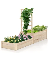 Raised Garden Bed with Trellis 87 Inch Wooden Elevated Planter with 2 Planter Boxes