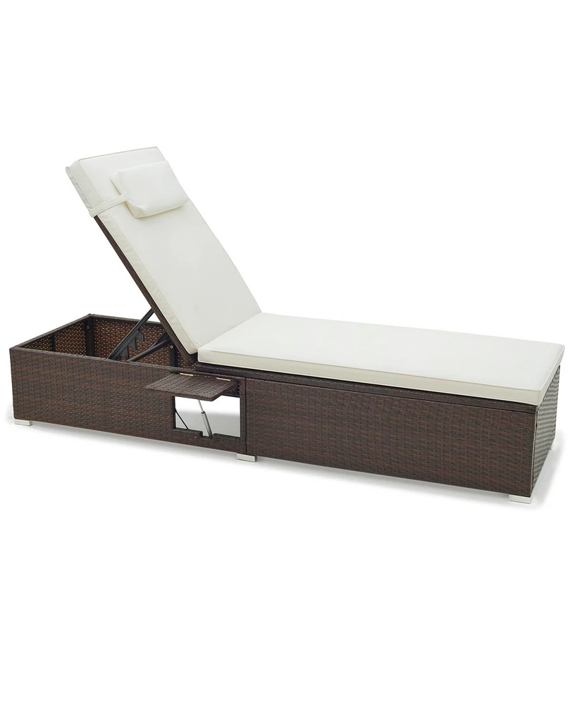 Outdoor Pe RattanChaise Lounge with 6-level Backrest-Off White